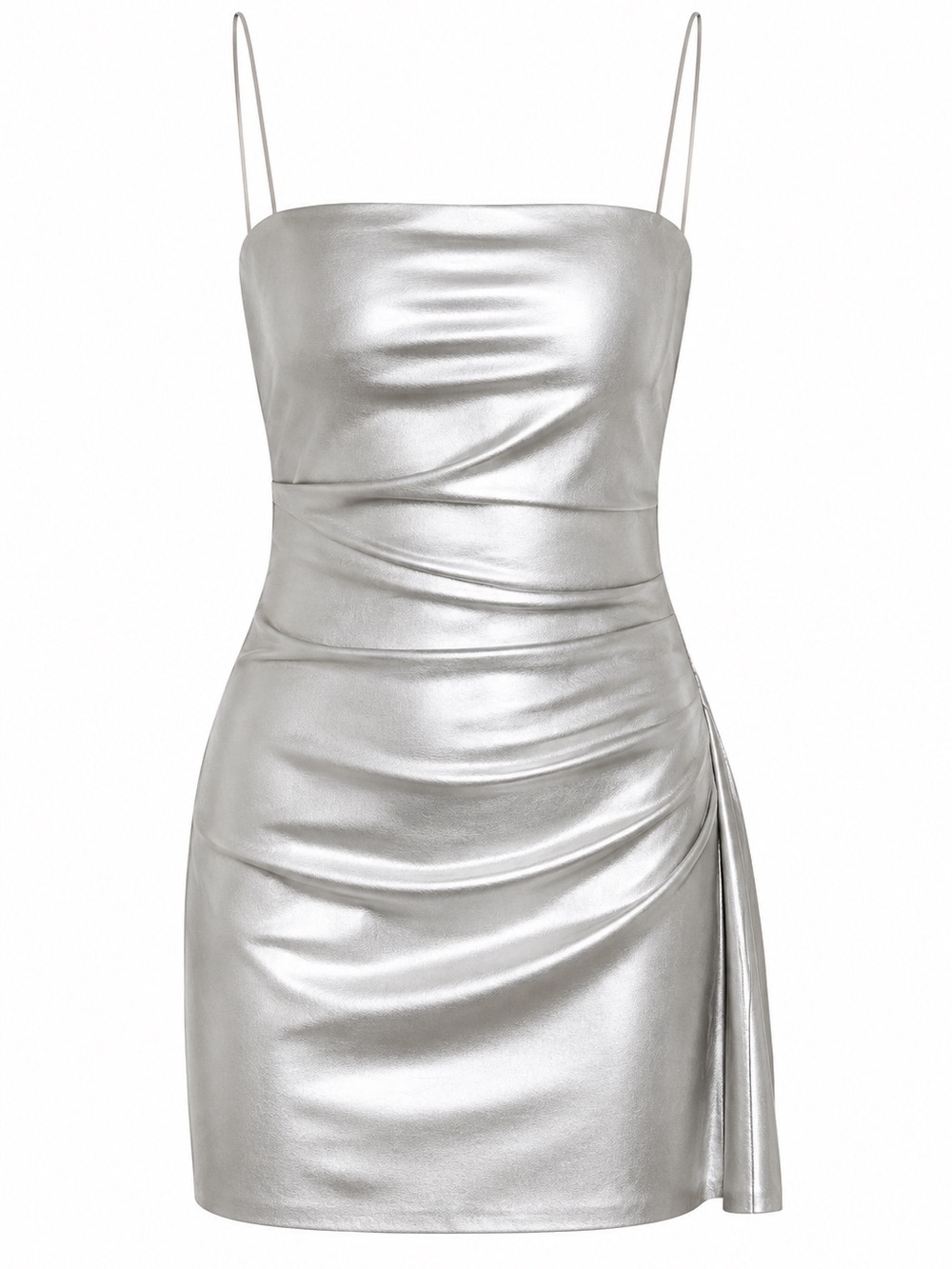 MISHA Rocio Metallic Silver Ruched Mini Dress Size S